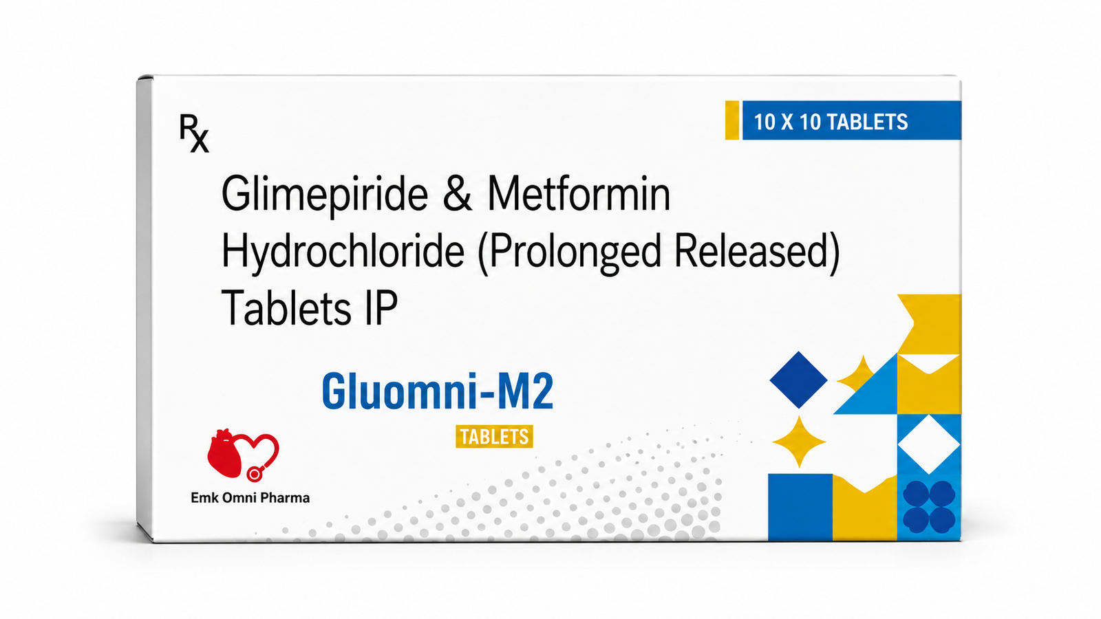 Gluomni M2 — Glimepiride IP 2 mg and Metformin Hydrochloride IP 500 mg as prolonged release, along with approved excipients | Uses, Composition, Dosage & Storage | EMK Omni Pharma